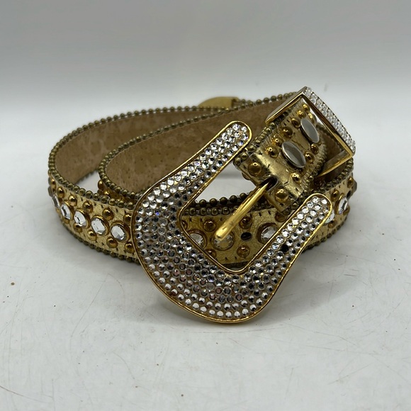 Bb Simon Gold Silver Bling Belt Womens Crystal Rhinestone